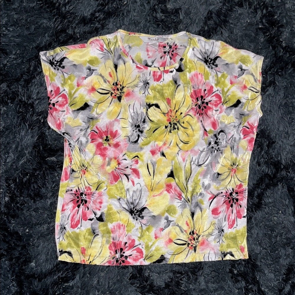 TanJay Floral Women's Top - Pink, Yellow, Black